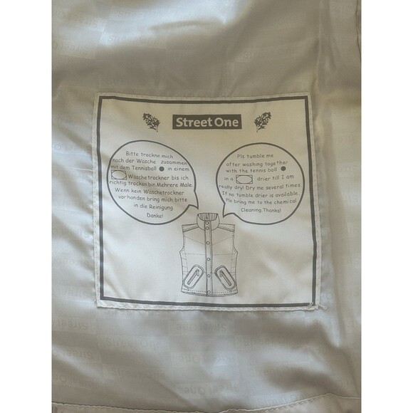 Street One Puffer Quilted Vest Tan Beige Size 6/8 Full Zip Buttons Turtle Neck - Picture 15 of 16